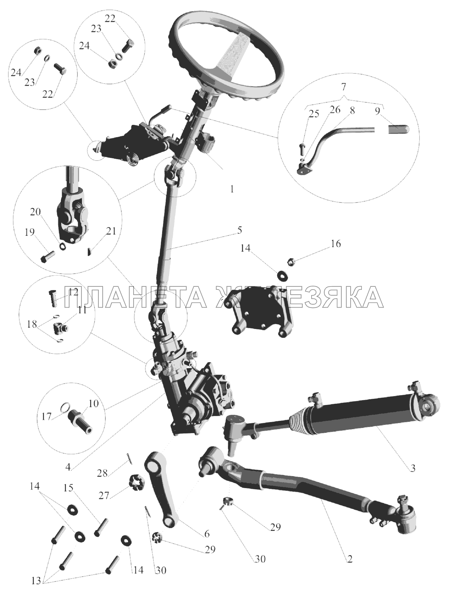 Установка рулевой колонки и рулевого механизма МАЗ-6303A3, 6303A5